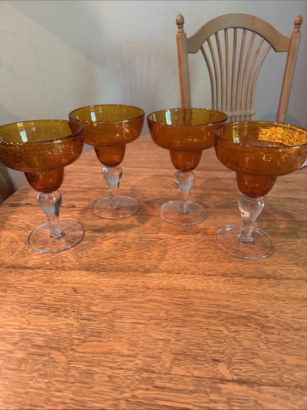 Amber Bubble Stemmed Margarita Glasses - Set of 4.